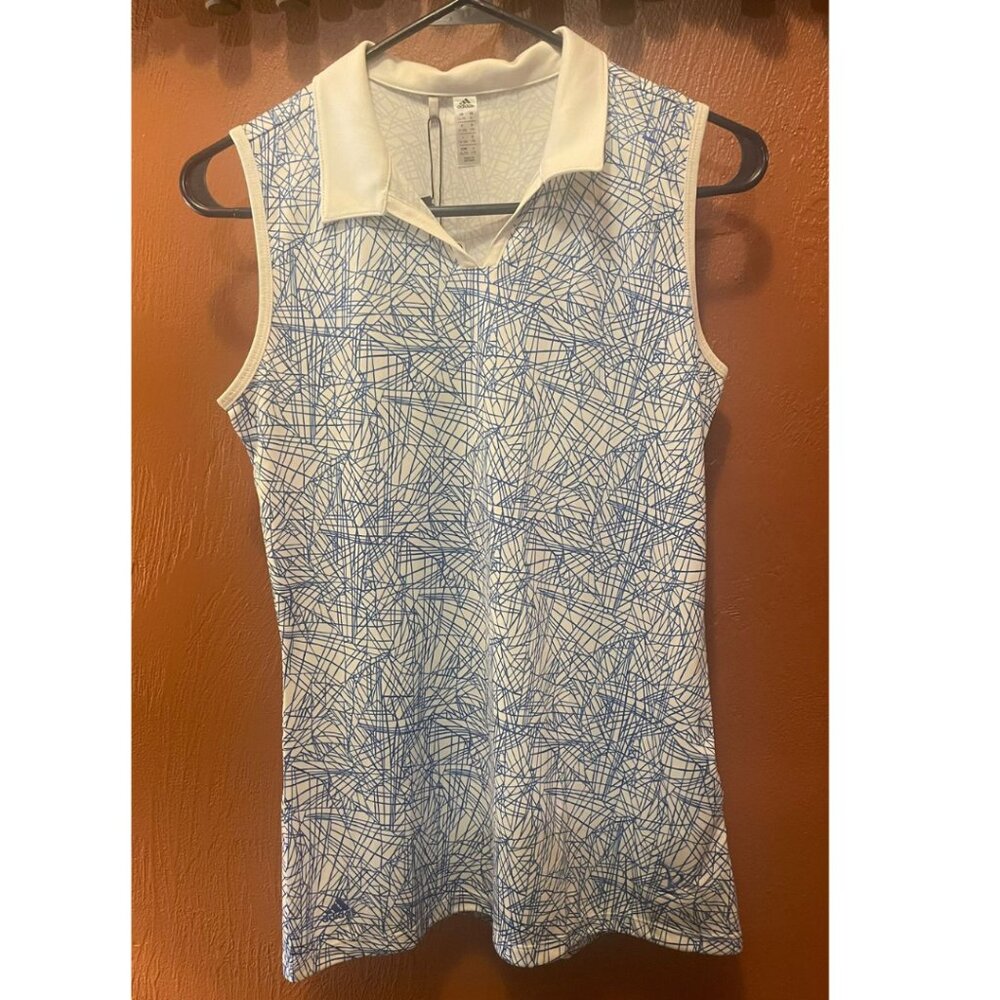 Adidas Women's Sleeveless Golf Polo Shirt - New With Tags - Blue Abstract Print - Picture 4 of 4